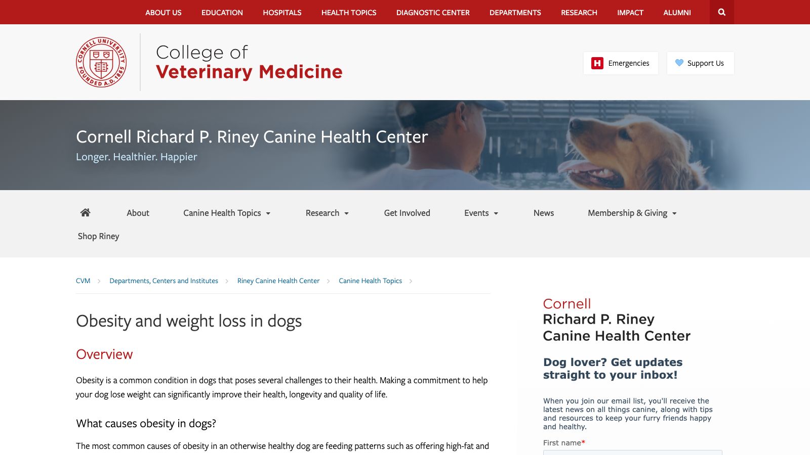 Cornell University College of Veterinary Medicine, Riney Canine Health Center「Obesity and weight loss in dogs」